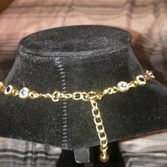 Gold Tone with Blue Stones Necklace - Picture 4 of 6